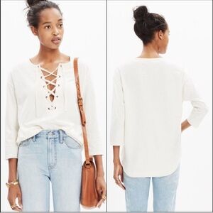 Madewell Ivory Libra Lace Up Tee XS Cotton